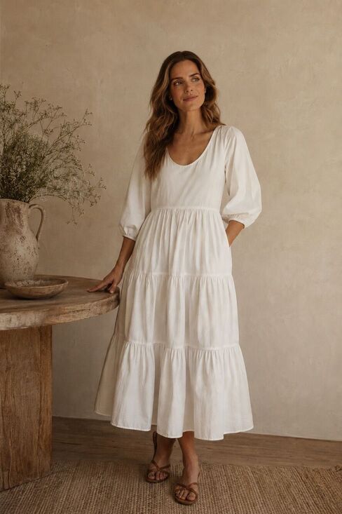 Parterre Dresses & Skirts - NWT Parterre x Julia Berolzheimer Avery White Tiered Cotton Midi Dress Cottageco